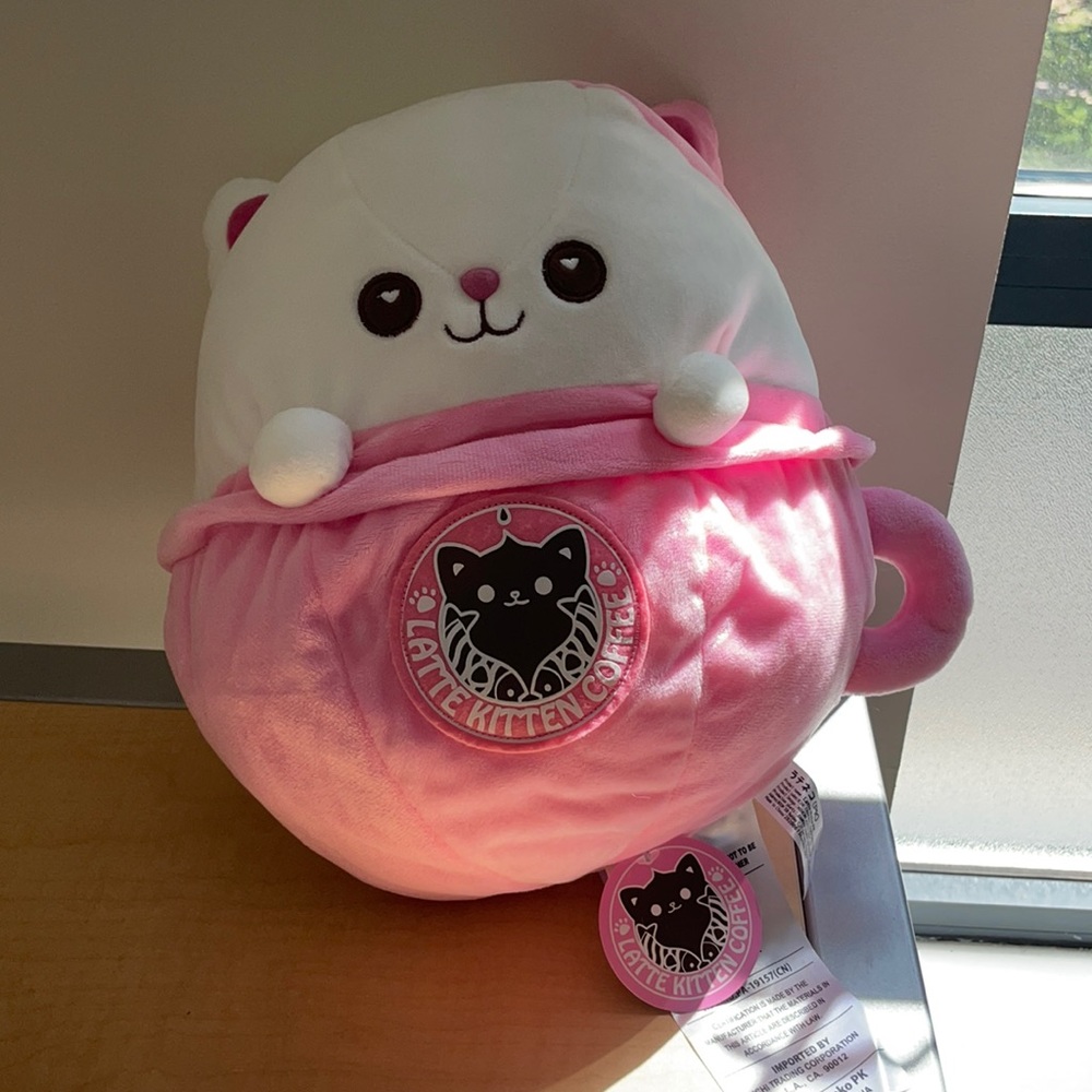 Pink latte kitten coffee in a mug stuffed animal